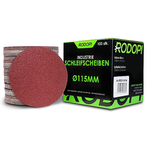 RODOPI Klett Schleifscheiben 115mm RedDevil Körnung 40-320 Schleifpapier für Exzenterschleifer ungelocht Zirkonium Korund Schleifpads rund Klettscheibe - 100 Stück K180 von RODOPI