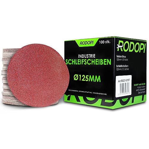 RODOPI Klett Schleifscheiben 125mm RedDevil Körnung 40-320 Schleifpapier für Exzenterschleifer ungelocht Zirkonium Korund Schleifpads rund Klettscheibe - 100 Stück K40 von RODOPI