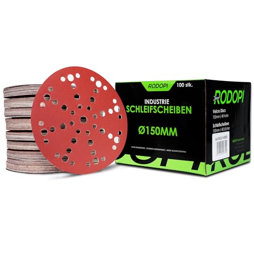 RODOPI Klett Schleifscheiben 150mm 48 Loch RedDevil Schleifpapier Körnung 40-320 Schleifpads Zirkonium Korund Klettscheibe für Exzenterschleifer - 50 Stück K120 von RODOPI