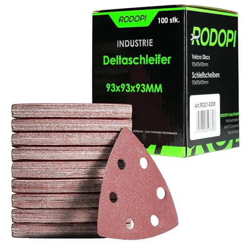RODOPI RedDevil Schleifdreiecke für Deltaschleifer Körnung 40-320 Zirkonium Korund Klett 93x93x93 mm Delta Schleifpapier 6 Loch für Dreieckschleifer - 100 Stück K120 von RODOPI