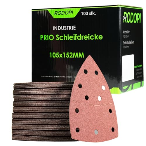 RODOPI RedDevil Schleifpapier für Multischleifer Zirkonium Korund Klett 105x152 mm Delta Schleifdreiecke 11 Loch für Dreieckschleifer Körnung 40-320 - 100 Stück K240 von RODOPI