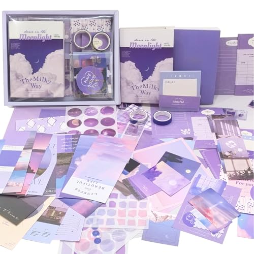 ROEOWENE 410 PCS Scrapbook Zubehör Bullet Journal Sticker DIY Scrapbook Set Mädchen Scrapbooking Zubehör Bastelpapier Aesthetic Notizbuch Bastelset Kinder Tagebuch Weihnachten Geschenke ab 6-12-Lila von ROEOWENE