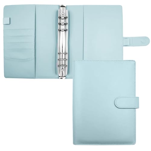 ROEOWENE A5 Ringbuch 6 Loch Nachfüllbar Binder Notebook Ringbuch Abdeckung PU Leder Loseblatt Notizbuch Budget Kompatibilität mit Budgetblätter,Binder Taschen,Bindekarte Sammler,Fotokartenalbum-Blau von ROEOWENE