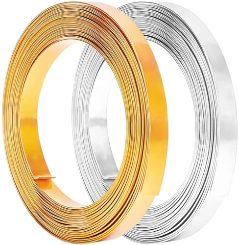 Aluminiumdraht 2 Rollen 33 Fuß Goldsplitter flacher Schmuckdraht 10 mm breiter Aluminiumdraht for Schmuckherstellung, Bildhauerei, Ankerhandwerk Für Schmuckherstellung Handwerk Modellbau(Style2 2color von ROEUIPG