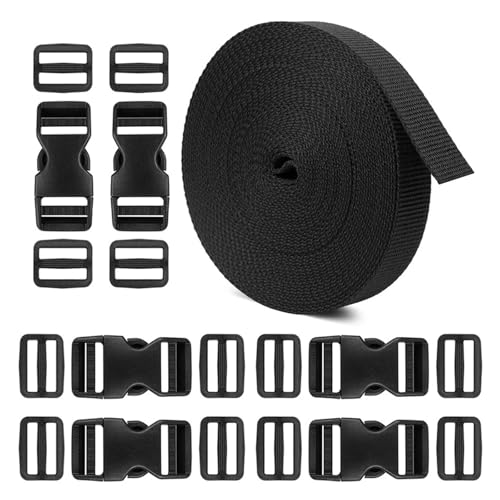 Nylonband 10 m langer Schnallengurt aus Nylongewebe for Rucksäcke und Haustiere, mit 6 verstellbaren, seitlichen Kunststoffschnallen und 12 dreiteiligen Gleitclips Für Buntes Gurtband, Zum Basteln, Ha von ROEUIPG