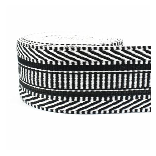 Nylonband 2/4 Meter 38 mm Jacquard-Nylon-Gurtband, ethnisches Band for Taschengurt, Rucksackgürtel, Schrägband, DIY, Gepäck, Nähzubehör Für Buntes Gurtband, Zum Basteln, Halsband Für Hau(RD155-Black,3 von ROEUIPG