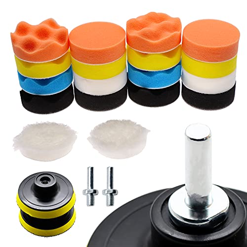 ROIIKETU Polierpads für Bohrer, Polierpads für Bohrer, 22 Stück, 8 cm, Schwamm, Wachsen, Polierpad und Woll-Polierpad-Set mit M10-Bohrer-Adapter für Autopolierer ROIIKETU Polierpads für Bohrer, Polierpads für Bohrer, 22 Stück, 8 cm, Schwamm, Wachsen, Polierpad und Woll-Polierpad-Set mit M10-Bohrer-Adapter für Autopolierer von ROIIKETU