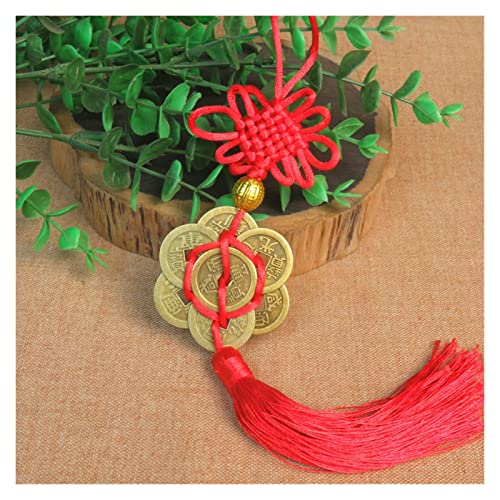 Chinesische Troddeln mit Multicolor, Chinesischer Knoten Feng Shui Quaste Antike Münzen Maskottchen Auto Home Neujahr Dekoration Rot Gelb(Red) von ROJDFCNBW