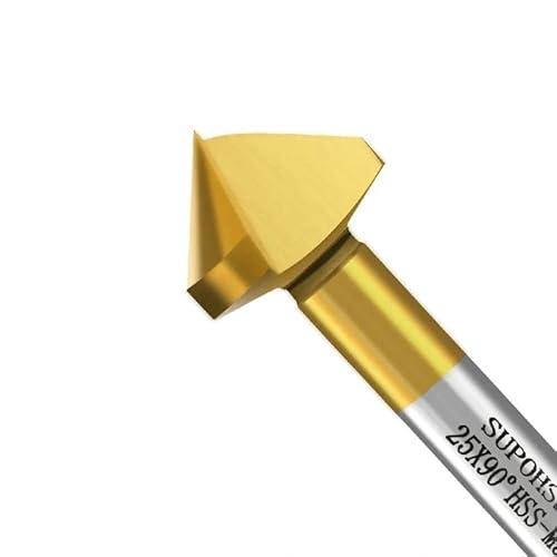 Hartmetall-Schaftfräser CNC-Fräser-Bohrköpfe, 6,3–20,5 mm Kobalt mit Titan, runder HSS-Fase-Anfasfräser, Schaftfräser, 3-Flöten, 90-Grad-Senkerbohrer(25X90 1F) von ROJDFCNBW