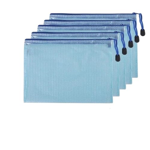 Plastic Wallets Zip Folders, 5 PCS A4 A5 A6 Schreibwaren Lagerung Ordner Datei Ordner Schule Bürobedarf Stationären(5 Pcs A4 Blue Bags) von ROJDFCNBW