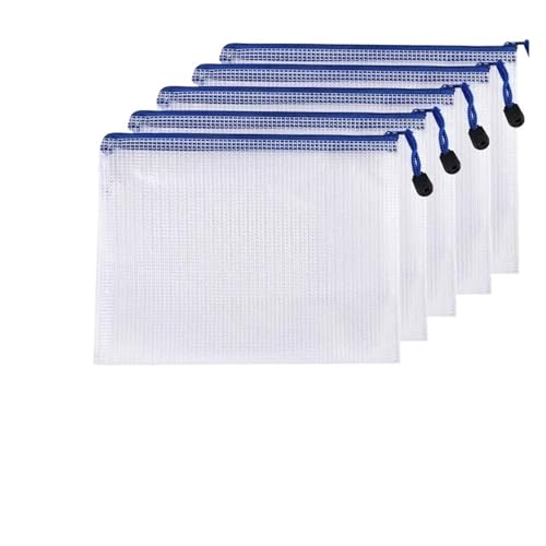 Plastic Wallets Zip Folders, 5 PCS A4 A5 A6 Schreibwaren Lagerung Ordner Datei Ordner Schule Bürobedarf Stationären(5 Pcs A4 White Bags) von ROJDFCNBW