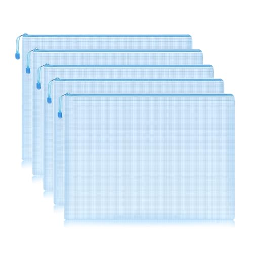 Plastic Wallets Zip Folders, 5 stücke Zip Datei Ordner A4 Schule Büro Liefert Bleistift Fall Lagerung Taschen(Blue 5pcs) von ROJDFCNBW