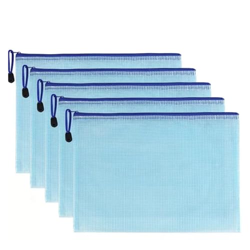 Plastic Wallets Zip Folders, 5Pcs A4 A5 B5 Durable Bleistift Fall Lagerung Taschen Schule Büro Liefert Datei(Blue,34X24CM) von ROJDFCNBW