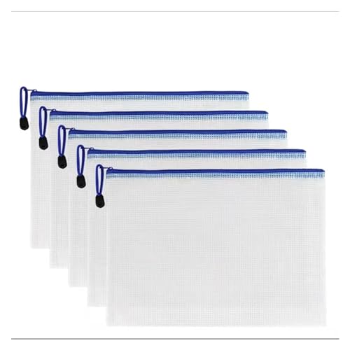 Plastic Wallets Zip Folders, 5Pcs A4 A5 B5 Durable Bleistift Fall Lagerung Taschen Schule Büro Liefert Datei(White,34X24CM) von ROJDFCNBW
