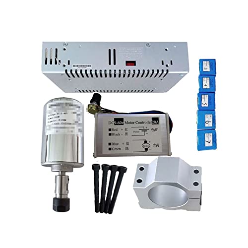 ROJDFCNBW CNC-Spindelmotor-Kit, 0,5 kW luftgekühlte Spindel ER11 Spannfutter CNC 200 W bis 500 W Spindelmotor / 52 mm Klemmen/Stromversorgung/Drehzahlregler(200w Package 1) von ROJDFCNBW