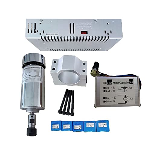 ROJDFCNBW CNC-Spindelmotor-Kit, 0,5 kW luftgekühlte Spindel ER11 Spannfutter CNC 200 W bis 500 W Spindelmotor / 52 mm Klemmen/Stromversorgung/Drehzahlregler(400w Package 3) von ROJDFCNBW