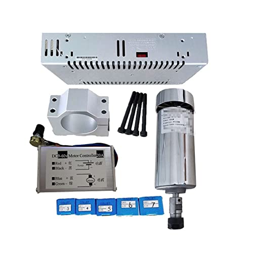 ROJDFCNBW CNC-Spindelmotor-Kit, 0,5 kW luftgekühlte Spindel ER11 Spannfutter CNC 200 W bis 500 W Spindelmotor / 52 mm Klemmen/Stromversorgung/Drehzahlregler(500w Package 4) von ROJDFCNBW