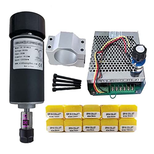 ROJDFCNBW CNC-Spindelmotor-Kit, Luftgekühlter 0,3 kW CNC-Spindelmotor-Kit ER16-Spannfutter 300 W Spindelmotor/Stromversorgung Drehzahlregler(Package 6 Er16) von ROJDFCNBW
