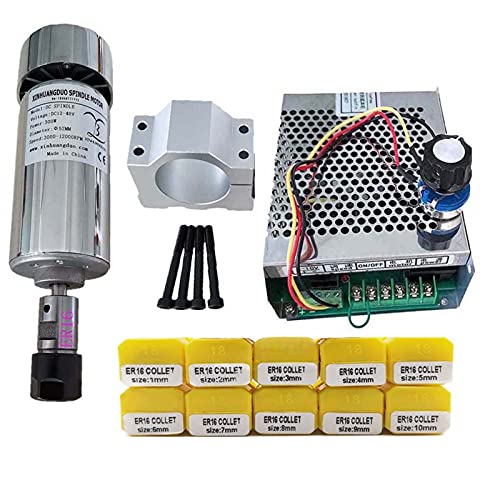 ROJDFCNBW CNC-Spindelmotor-Kit, Luftgekühlter 0,3 kW CNC-Spindelmotor-Kit ER16-Spannfutter 300 W Spindelmotor/Stromversorgung Drehzahlregler(Package 6 Er16) von ROJDFCNBW
