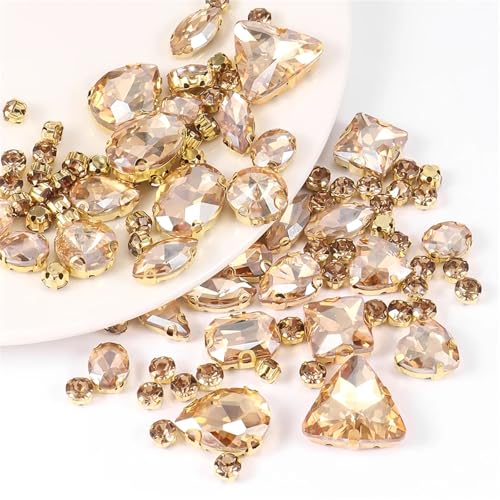 ROJDFCNBW Kristallglas-Klauenstrasssteine, 130 Stück Glas-Strasssteine, gemischte Formen, for Aufnähen, for Abendschuhe, Taschen, DIY, Mehrfarbig, 0,5 bis 1,8 cm(Champagne) von ROJDFCNBW