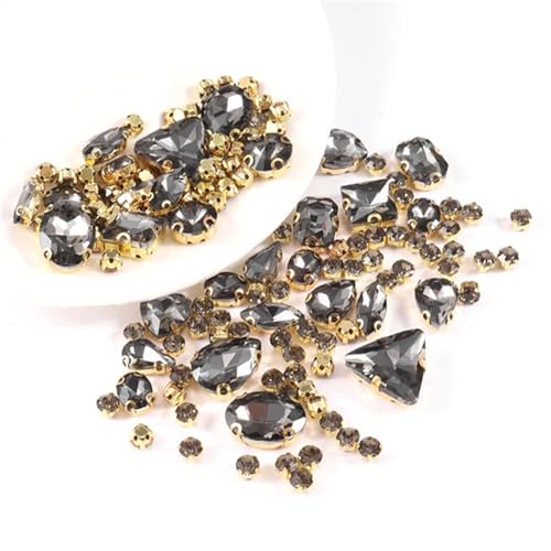 ROJDFCNBW Kristallglas-Klauenstrasssteine, 130 Stück Glas-Strasssteine, gemischte Formen, for Aufnähen, for Abendschuhe, Taschen, DIY, Mehrfarbig, 0,5 bis 1,8 cm(Grey) von ROJDFCNBW