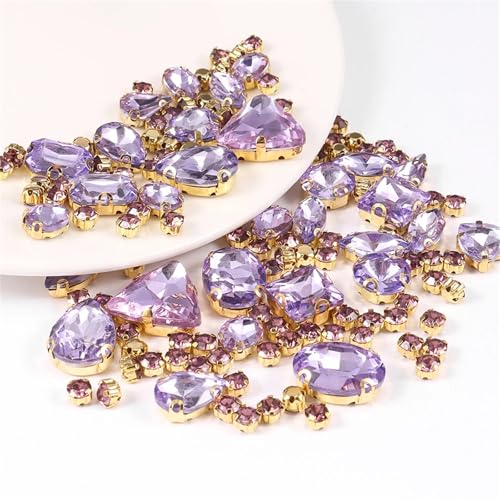ROJDFCNBW Kristallglas-Klauenstrasssteine, 130 Stück Glas-Strasssteine, gemischte Formen, for Aufnähen, for Abendschuhe, Taschen, DIY, Mehrfarbig, 0,5 bis 1,8 cm(Purple) von ROJDFCNBW