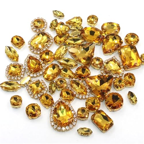 ROJDFCNBW Kristallglas-Klauenstrasssteine, 50 Stück, 24 Farben, gemischte Form, for Aufnähen, Glas-Strasssteine, Goldkristalle for selbstgemachte Hochzeitsdekoration(Golden Yellow) von ROJDFCNBW