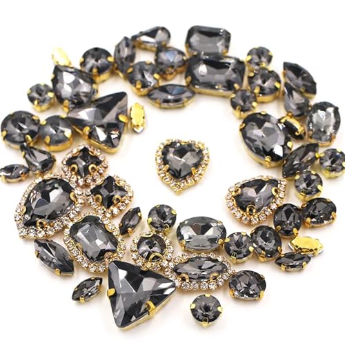 ROJDFCNBW Kristallglas-Klauenstrasssteine, 50 Stück, 24 Farben, gemischte Form, for Aufnähen, Glas-Strasssteine, Goldkristalle for selbstgemachte Hochzeitsdekoration(Gray9) von ROJDFCNBW