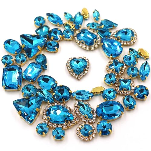 ROJDFCNBW Kristallglas-Klauenstrasssteine, 50 Stück, 24 Farben, gemischte Form, for Aufnähen, Glas-Strasssteine, Goldkristalle for selbstgemachte Hochzeitsdekoration(Lake Blue) von ROJDFCNBW