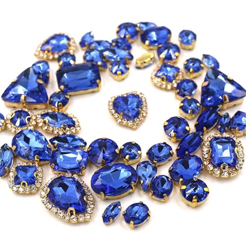 ROJDFCNBW Kristallglas-Klauenstrasssteine, 50 Stück, 24 Farben, gemischte Form, for Aufnähen, Glas-Strasssteine, Goldkristalle for selbstgemachte Hochzeitsdekoration(Light Blue) von ROJDFCNBW
