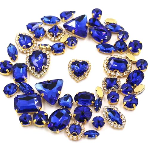 ROJDFCNBW Kristallglas-Klauenstrasssteine, 50 Stück, 24 Farben, gemischte Form, for Aufnähen, Glas-Strasssteine, Goldkristalle for selbstgemachte Hochzeitsdekoration(Royal Blue) von ROJDFCNBW