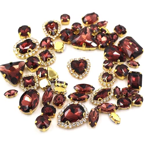 ROJDFCNBW Kristallglas-Klauenstrasssteine, 50 Stück, 24 Farben, gemischte Form, for Aufnähen, Glas-Strasssteine, Goldkristalle for selbstgemachte Hochzeitsdekoration(Wine Red) von ROJDFCNBW