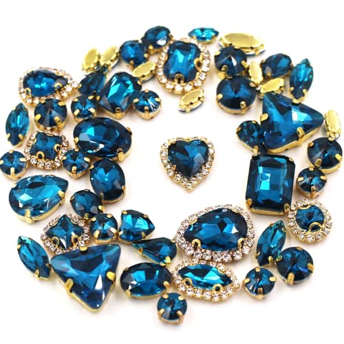 ROJDFCNBW Kristallglas-Klauenstrasssteine, 50 Stück gemischte Formen for Aufnähen von Kristallglas-Strasssteinen, Mehrfarbig(Ink Blue) von ROJDFCNBW