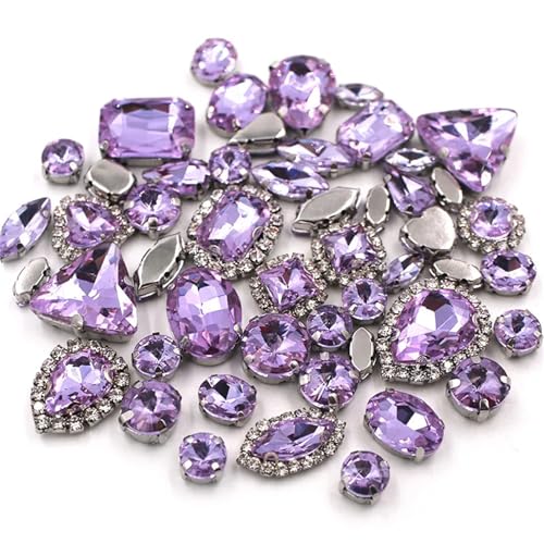 ROJDFCNBW Kristallglas-Klauenstrasssteine, 50 Stück mehrfarbige Glas-Strasssteine ​​zum Aufnähen in gemischten Formen(Crystal Violet) von ROJDFCNBW