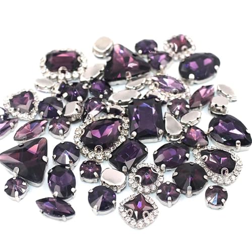 ROJDFCNBW Kristallglas-Klauenstrasssteine, 50 Stück mehrfarbige Glas-Strasssteine ​​zum Aufnähen in gemischten Formen(Deep Purple) von ROJDFCNBW