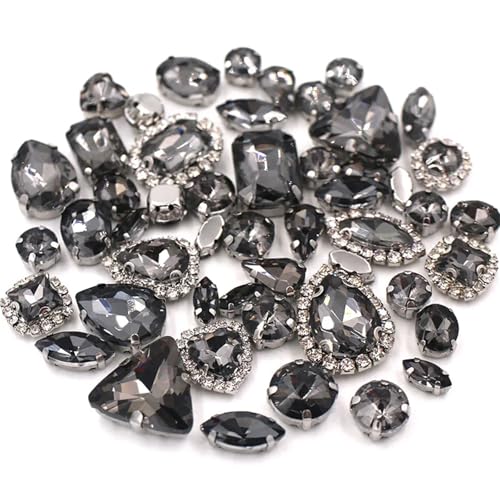 ROJDFCNBW Kristallglas-Klauenstrasssteine, 50 Stück mehrfarbige Glas-Strasssteine ​​zum Aufnähen in gemischten Formen(Grey) von ROJDFCNBW