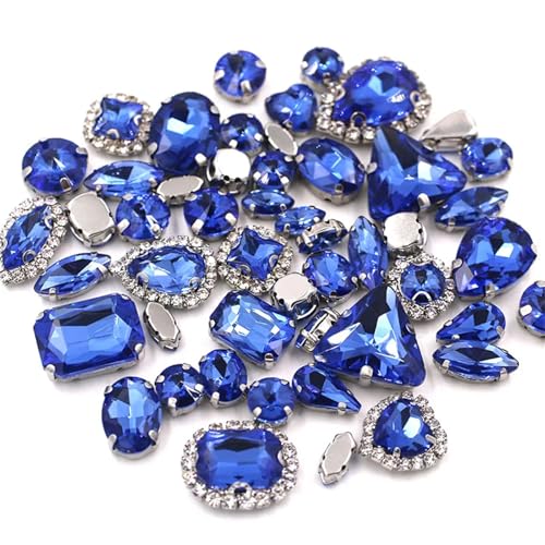 ROJDFCNBW Kristallglas-Klauenstrasssteine, 50 Stück mehrfarbige Glas-Strasssteine ​​zum Aufnähen in gemischten Formen(Light Blue) von ROJDFCNBW