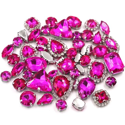 ROJDFCNBW Kristallglas-Klauenstrasssteine, 50 Stück mehrfarbige Glas-Strasssteine ​​zum Aufnähen in gemischten Formen(Rose) von ROJDFCNBW