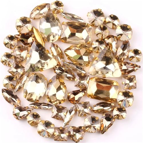 ROJDFCNBW Kristallglas-Klauenstrasssteine, 50 Stück mehrfarbige Strasssteine ​​in gemischten Formen aus Glaskristallen for Aufnähen(A14 Light Topaz) von ROJDFCNBW