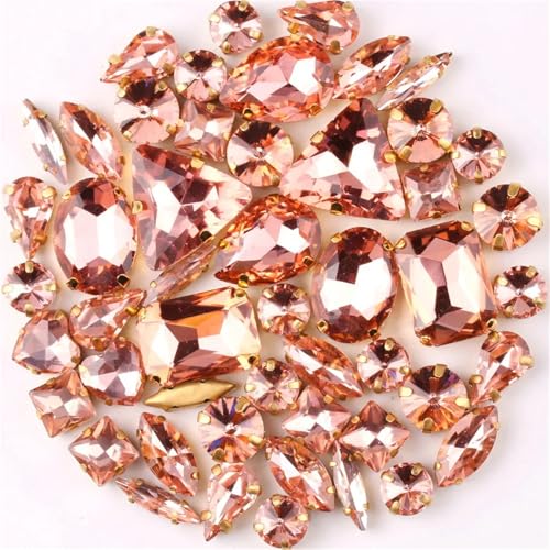 ROJDFCNBW Kristallglas-Klauenstrasssteine, 50 Stück mehrfarbige Strasssteine ​​in gemischten Formen aus Glaskristallen for Aufnähen(A22 Light Peach) von ROJDFCNBW