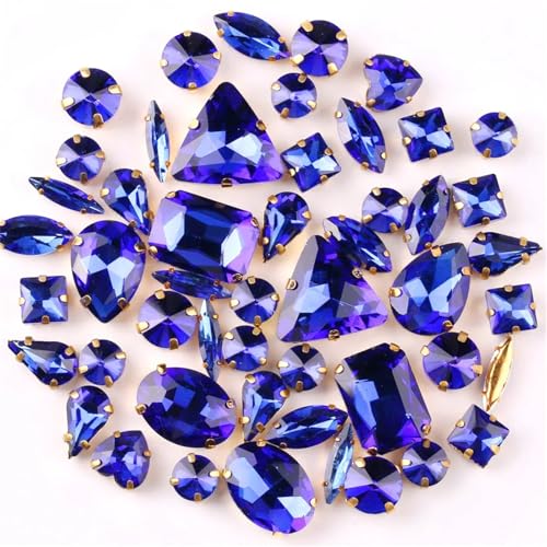 ROJDFCNBW Kristallglas-Klauenstrasssteine, 50 Stück mehrfarbige Strasssteine ​​in gemischten Formen aus Glaskristallen for Aufnähen(A7 Royal Blue) von ROJDFCNBW