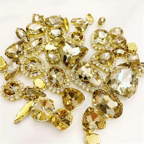 ROJDFCNBW Kristallglas-Klauenstrasssteine, Aufnähbare Kristall-Strasssteine, 58 Stück, Mehrfarbig, goldene Basis, gemischte Formen, mehrere Größen(Light Coffee) von ROJDFCNBW