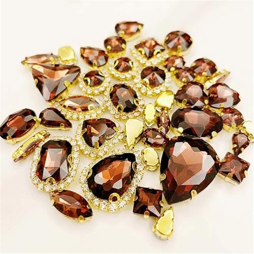ROJDFCNBW Kristallglas-Klauenstrasssteine, Aufnähbare Kristall-Strasssteine, 58 Stück, Mehrfarbig, goldene Basis, gemischte Formen, mehrere Größen(Wine Red) von ROJDFCNBW