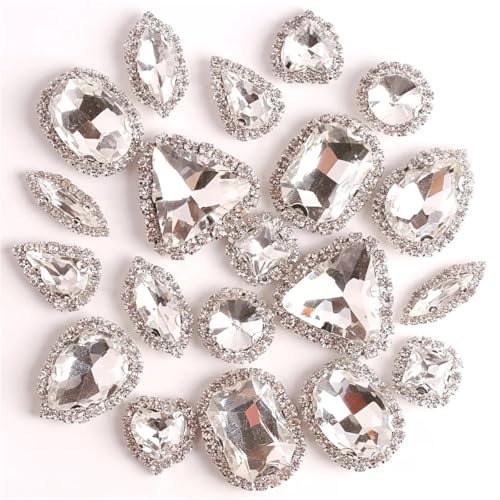 ROJDFCNBW Kristallglas-Klauenstrasssteine, Glas-Flatback-Strasskette for Aufnähen, Mehrfarbig, 20 Stück(A1 Clear) von ROJDFCNBW