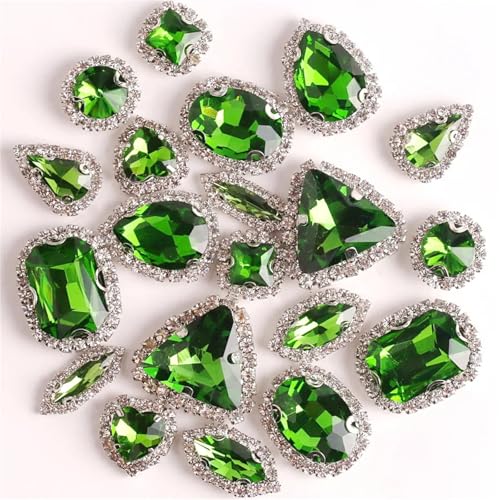 ROJDFCNBW Kristallglas-Klauenstrasssteine, Glas-Flatback-Strasskette for Aufnähen, Mehrfarbig, 20 Stück(A10 Olivine) von ROJDFCNBW