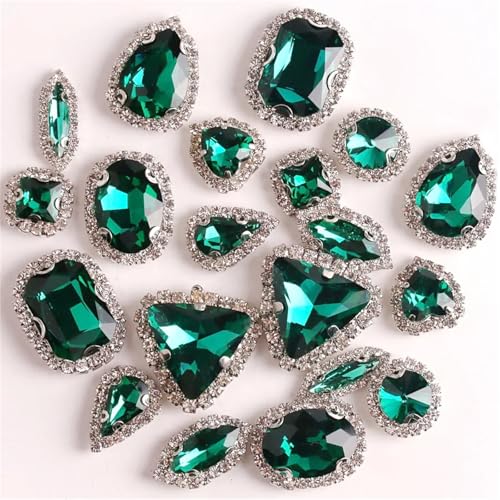 ROJDFCNBW Kristallglas-Klauenstrasssteine, Glas-Flatback-Strasskette for Aufnähen, Mehrfarbig, 20 Stück(A11 Emerald) von ROJDFCNBW