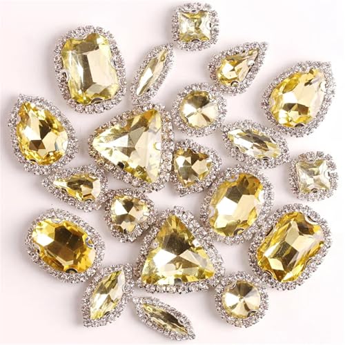 ROJDFCNBW Kristallglas-Klauenstrasssteine, Glas-Flatback-Strasskette for Aufnähen, Mehrfarbig, 20 Stück(A12 Jonquil) von ROJDFCNBW