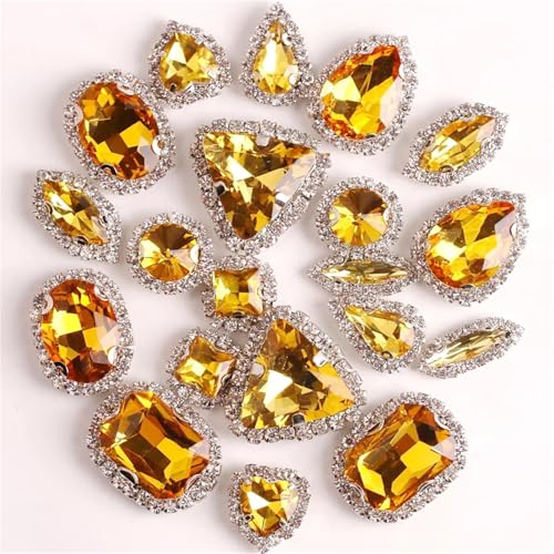 ROJDFCNBW Kristallglas-Klauenstrasssteine, Glas-Flatback-Strasskette for Aufnähen, Mehrfarbig, 20 Stück(A13 Topaz) von ROJDFCNBW