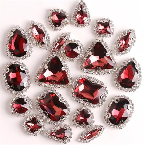 ROJDFCNBW Kristallglas-Klauenstrasssteine, Glas-Flatback-Strasskette for Aufnähen, Mehrfarbig, 20 Stück(A16 Wine Red) von ROJDFCNBW