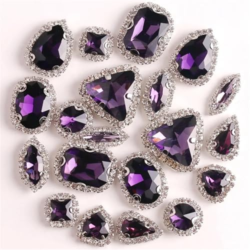 ROJDFCNBW Kristallglas-Klauenstrasssteine, Glas-Flatback-Strasskette for Aufnähen, Mehrfarbig, 20 Stück(A17 Amethyst) von ROJDFCNBW